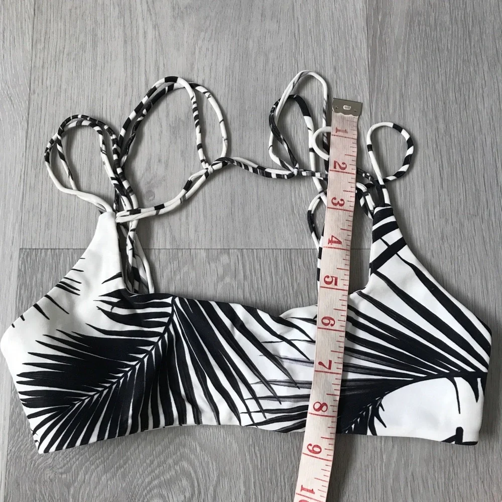 MIKOH KAPAA BLACK WHITE BIKINI STRAPPY TOP WOMENS SMALL